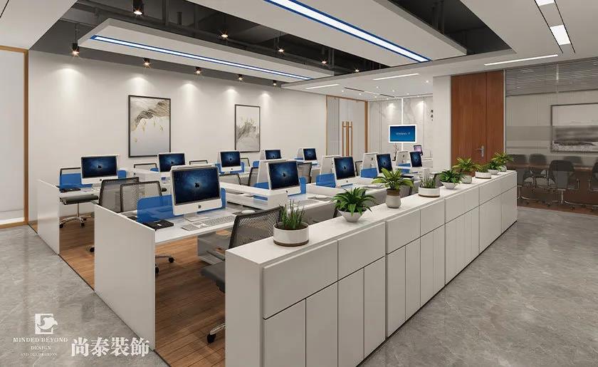 200㎡新中式辦公室開放辦公區(qū)設計效果圖