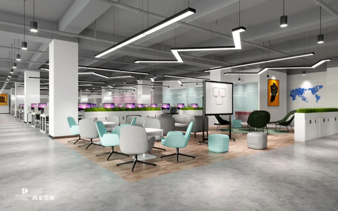 直播帶貨公司辦公室開(kāi)放辦公區(qū)裝修效果圖